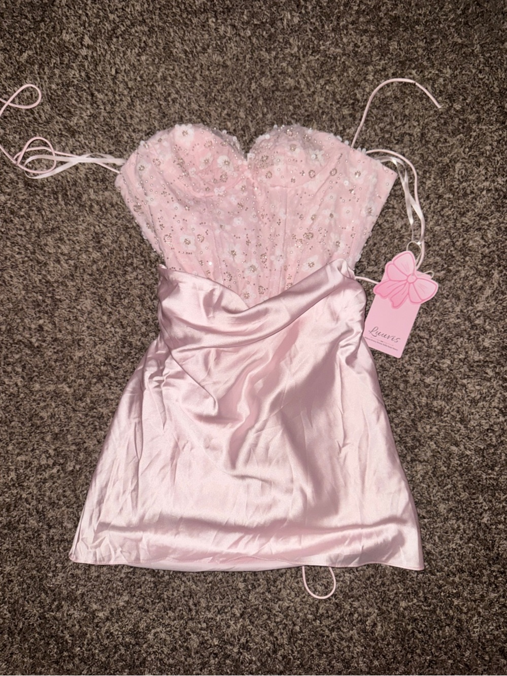 Embellished Sweetheart Mini Dress - Light Pink